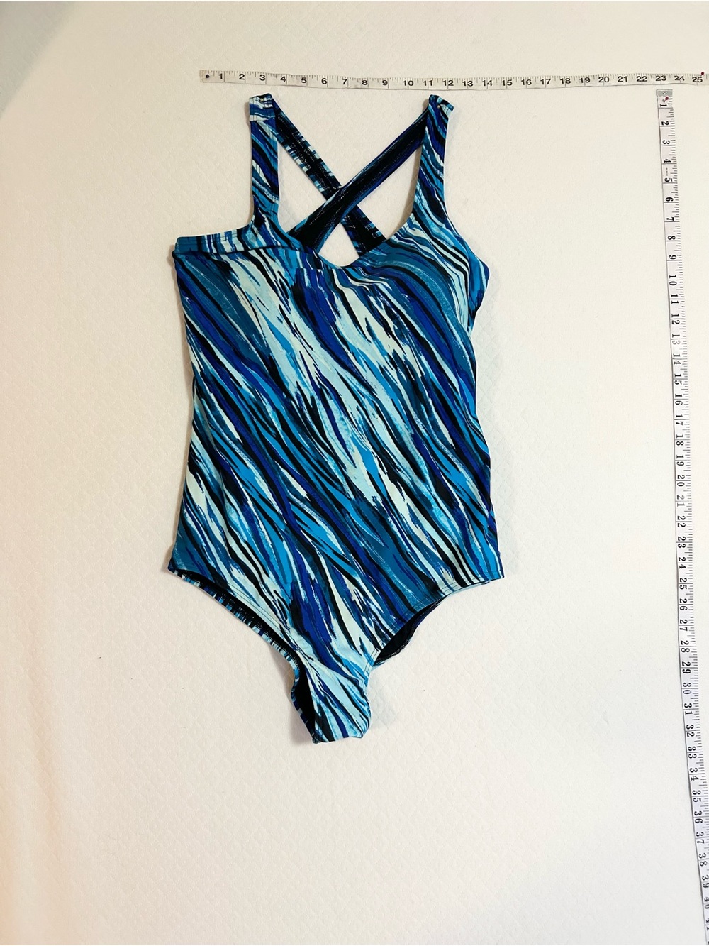 Blue Multi Stripe Cross Back Swim Top – Sporty Summer Beach